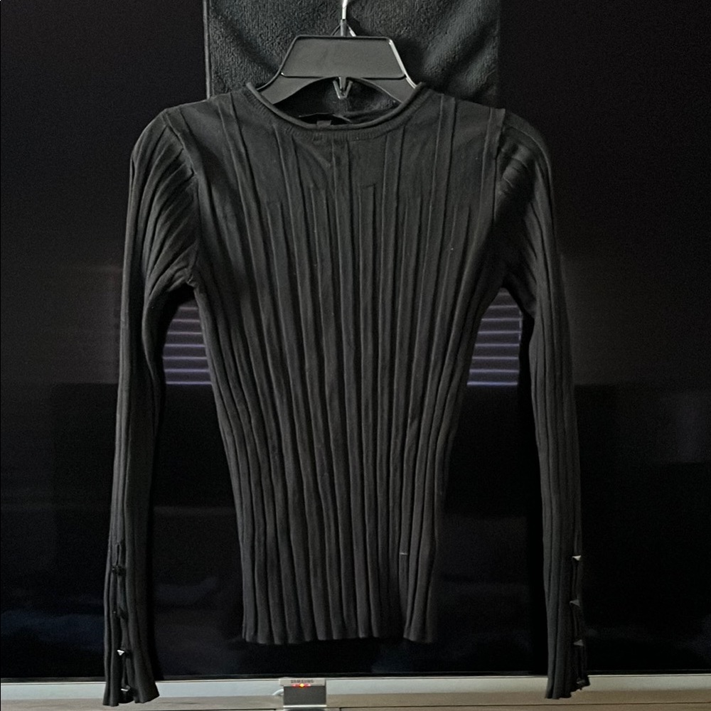 TOPSHOP Black Ribbed Long Sleeve Top